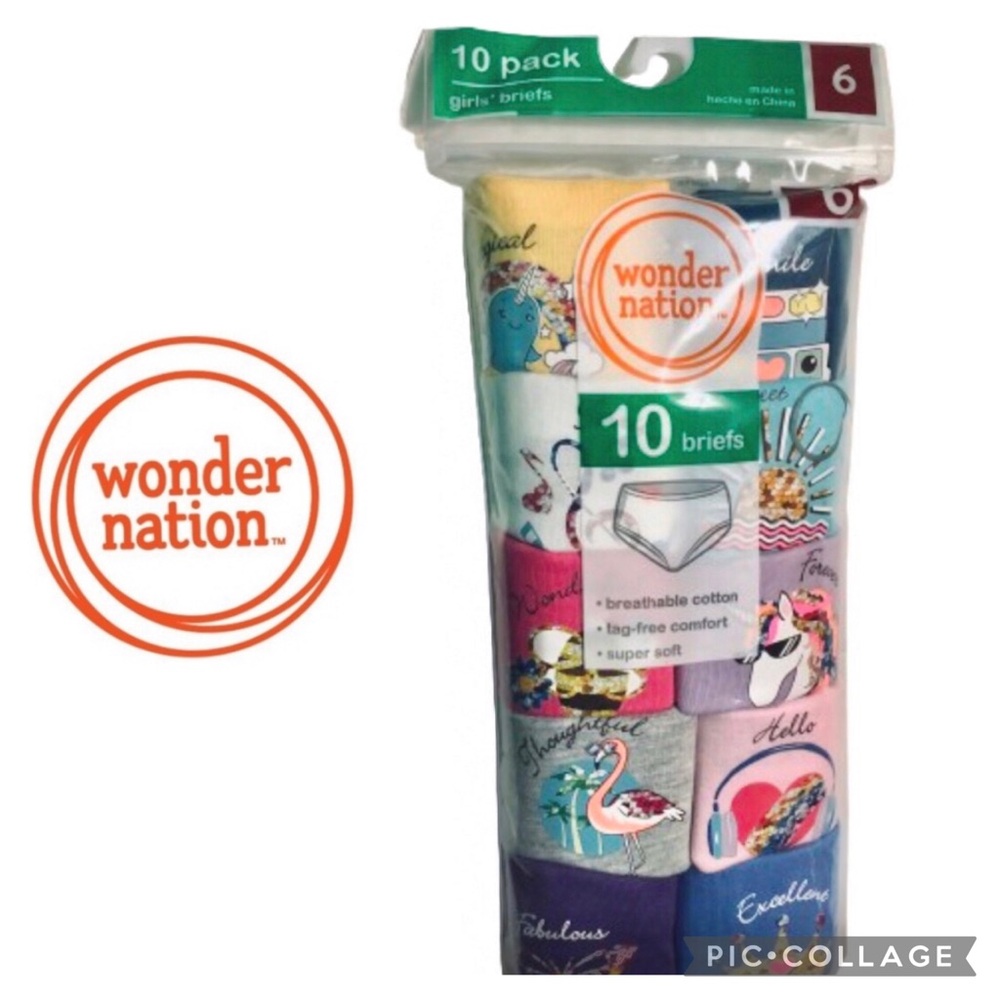 $9🔥NEW WONDER NATION Girls Briefs Panties 10-Pack Size 6 Multicolor